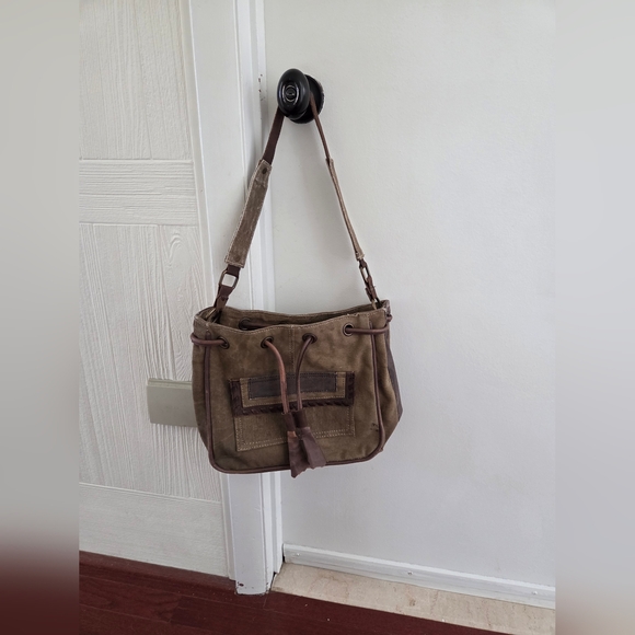 Mona B Canvas & Leather Shoulder Bag | Drawstring | NWOT - Picture 2 of 7